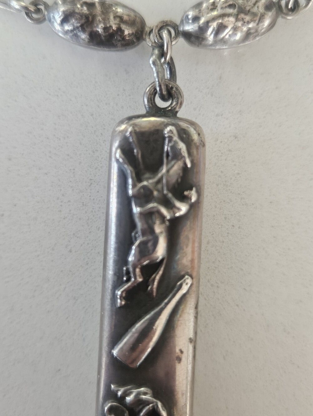 Antique Victorian Sterling Repousse Pencil Pendant Unique 24" Chain Necklace - Picture 5 of 12